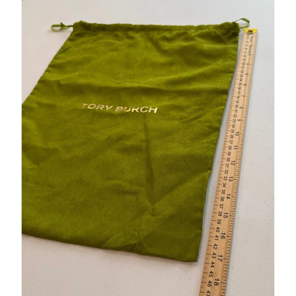 Tory Burch Olive Green Faux Suede Drawstring Dust Bag 13x17.5 Gold Logo